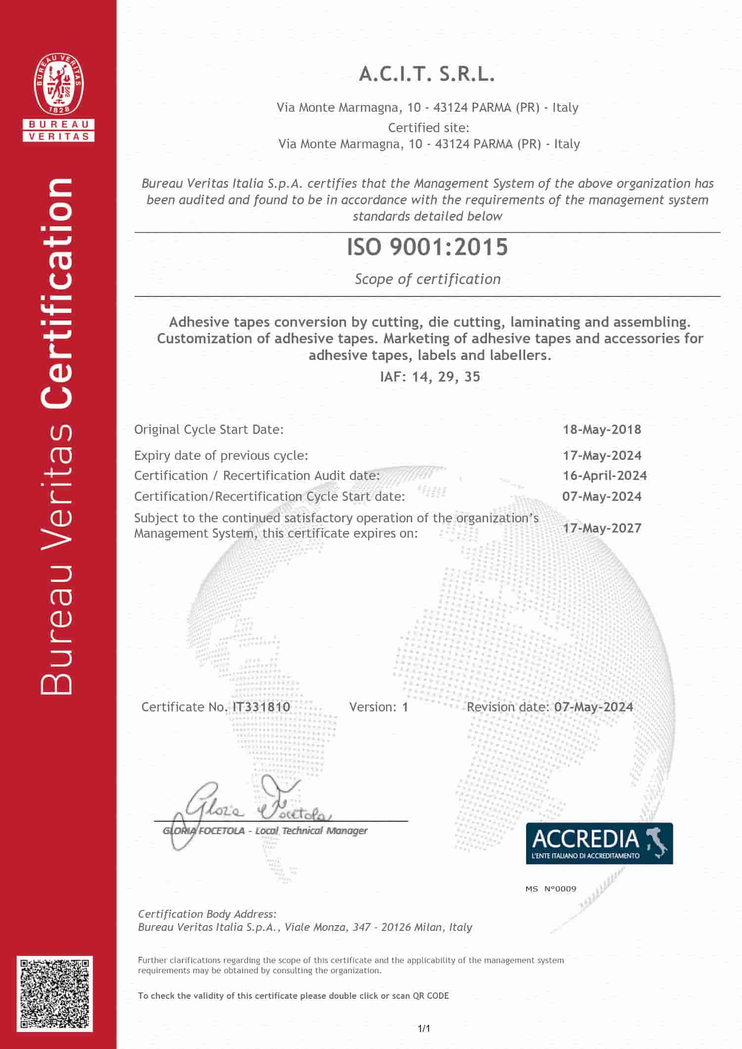 Certificate ISO 9001:2015